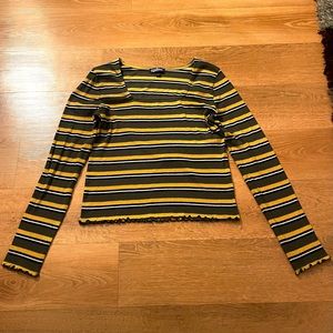 Square neck long sleeve striped shirt